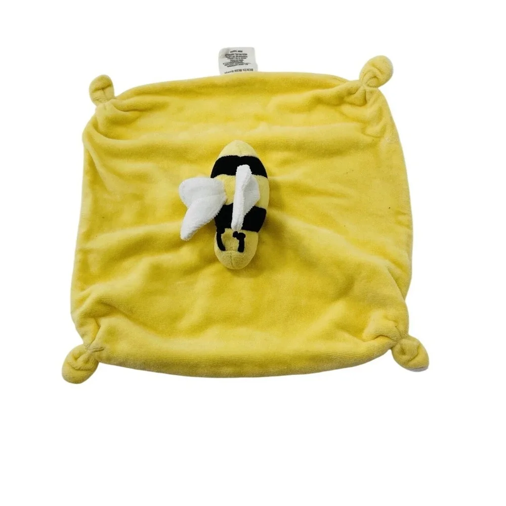 Burts Bees Baby Bumble Bee Lovey Security Blanket Yellow White Knotted Plush New